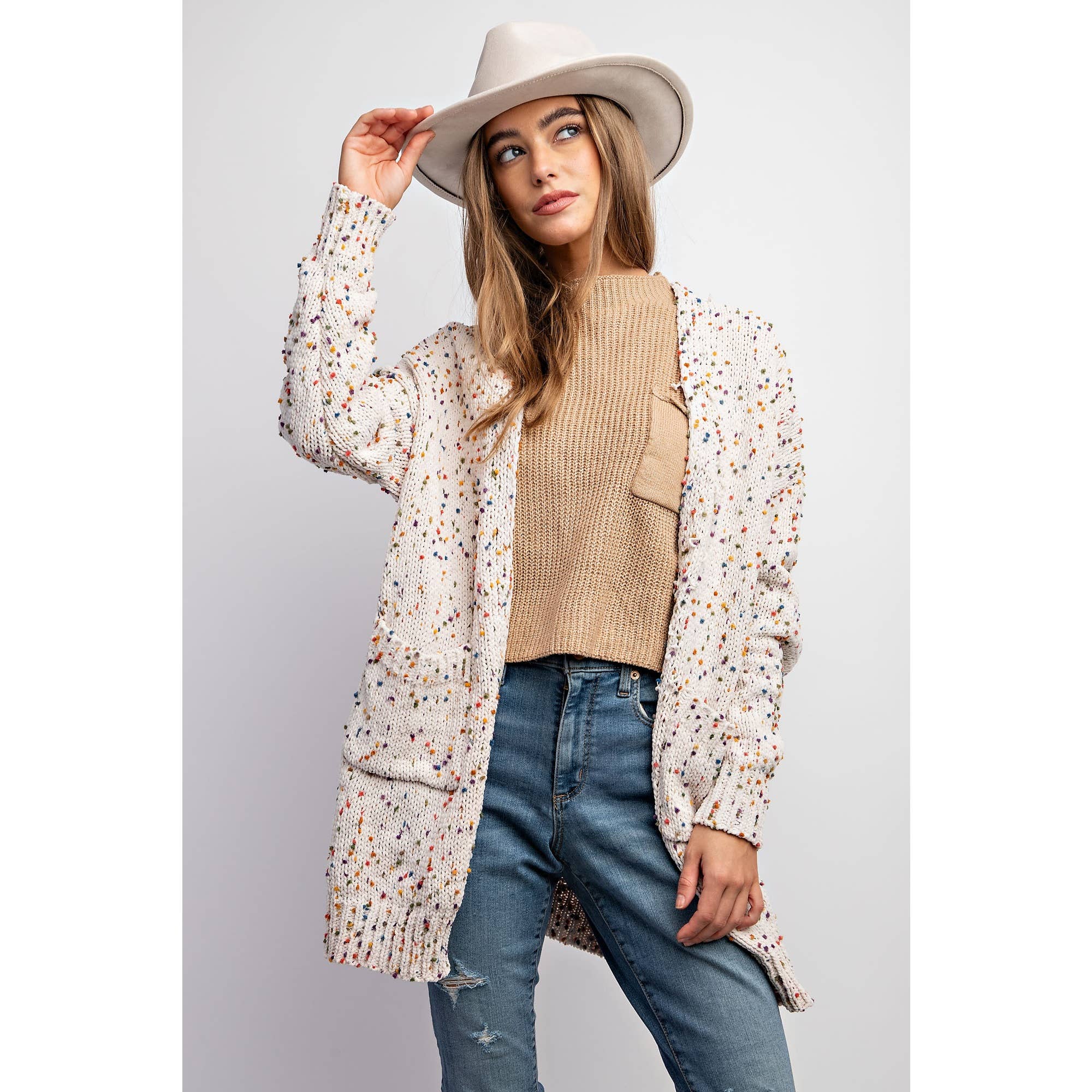 Sweet Generis - Wholesale Cardigan - Women's -  CARDIGAN W RAINBOW POPCORN SPECKLES11