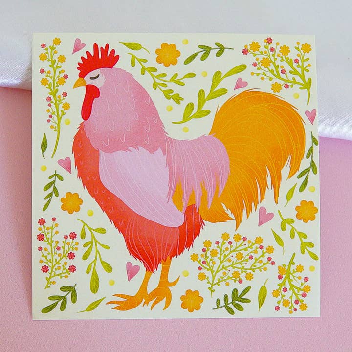 L'Appel du Coq Mini tirage d'art (4"x4") pour la vente par Cheeky Peach Designs