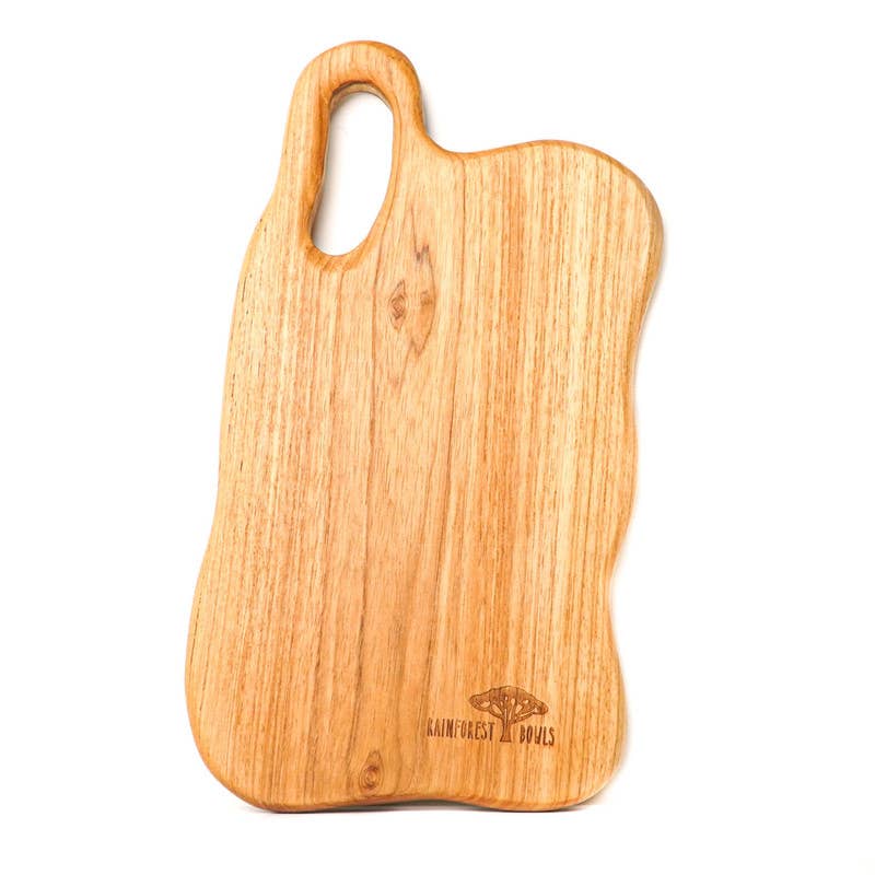 Rainforest Bowls - Wholesale Cutting Board - Irregular Shaped Teak Wood Chopping Board (13x7) with Handle3
