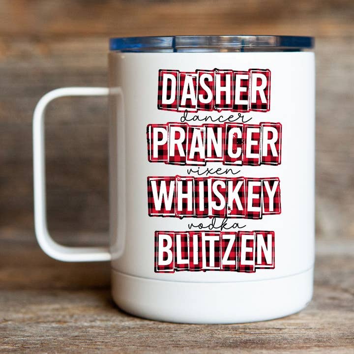 Christmas 12oz Travel Coffee Mug for wholesale by Stencil Art Canada