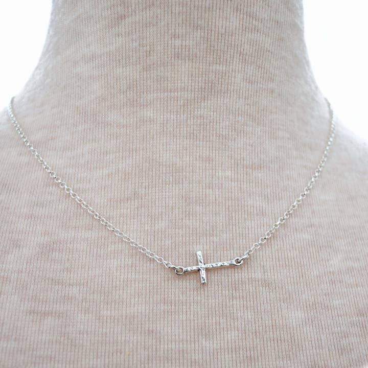 Silver Sideways Cross Necklace for wholesale by RockHill Designs