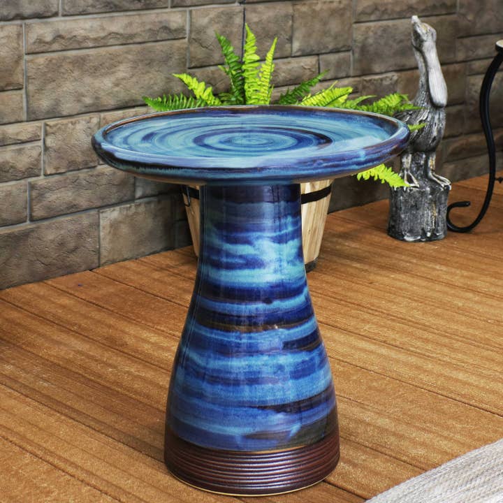 Sunnydaze Decor - Wholesale Bird Bath - Duo-Tone Glazed Ceramic Bird Bath - 20.5 in - Galaxy Blue