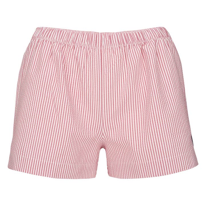 Damen- und Mädchen-Shorts mit Seersucker-Bund in Rot für den Großhandel von Bridie & Bert