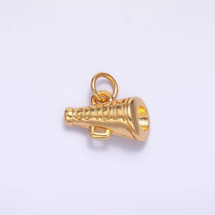Aim Eternal - Wholesale Individual Charm/Pendant - 24K Gold Filled "Go Team" Script Engraved Megaphone 3D Multidimensional Charm | W232