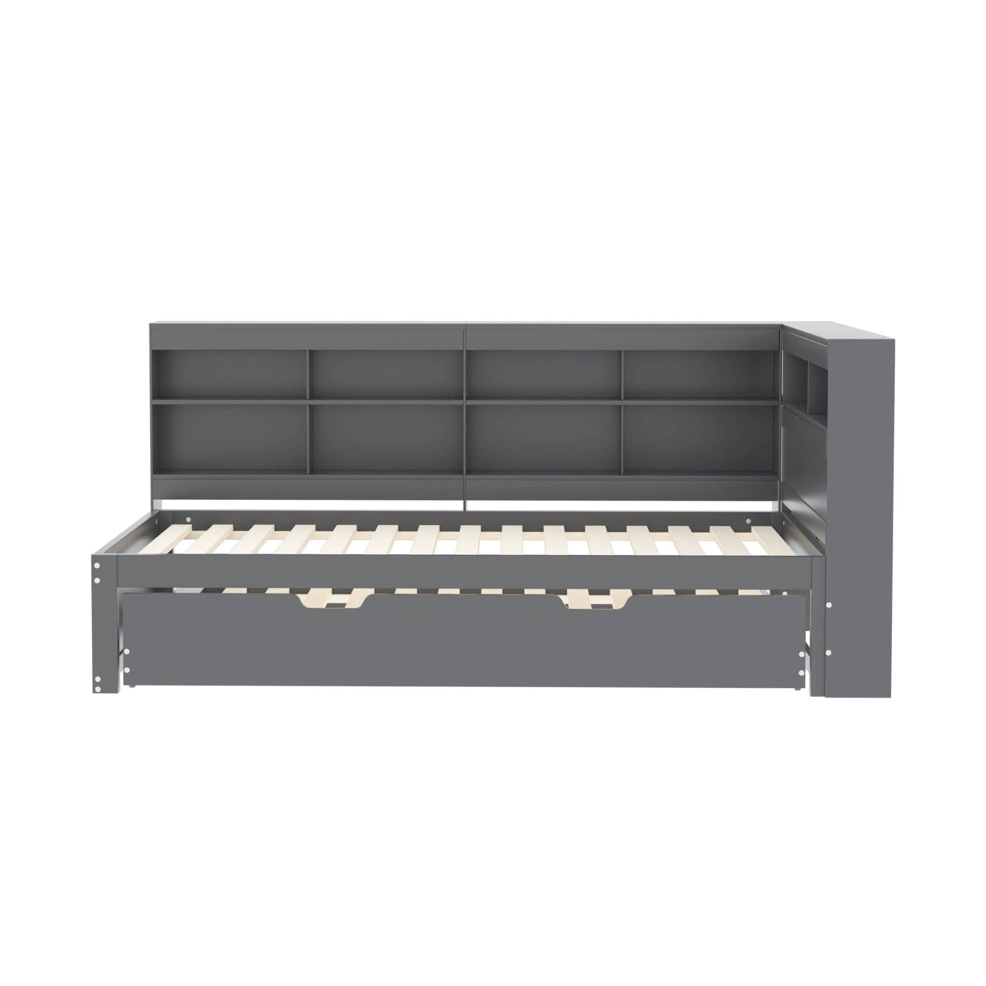 Urban Meuble - Wholesale Bed - Solid wood trundle bed gray 90*200 with USB port and multiple storage GIRCAET17