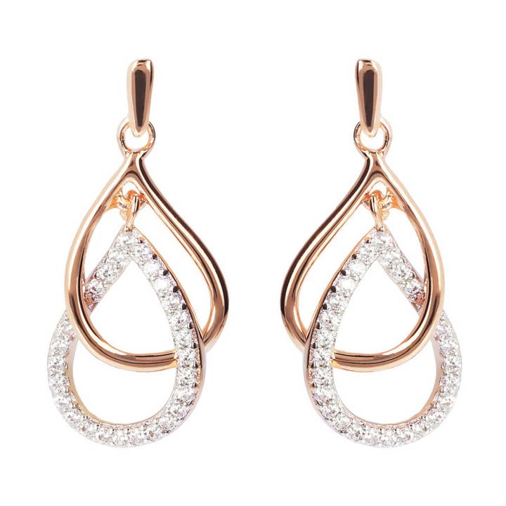 Pavé Double Drop Pendant Earrings in Cubic Zirconia for wholesale by Bronzallure