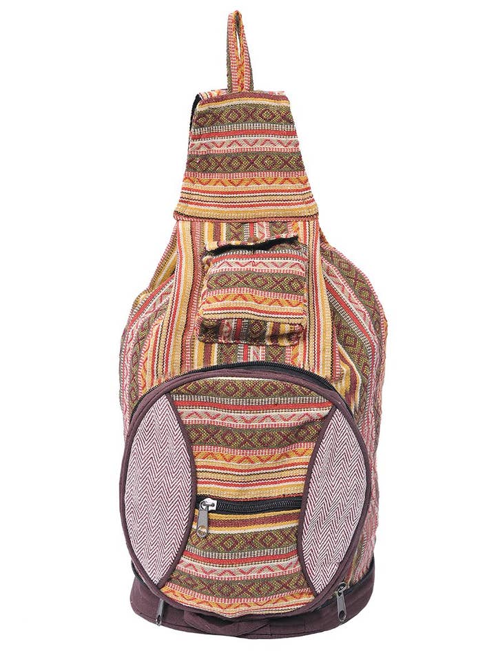 Multicolored Bohemian Hippie Boho Sling Hemp Backpack for wholesale by The Collection Royal / Royal Handicrafts