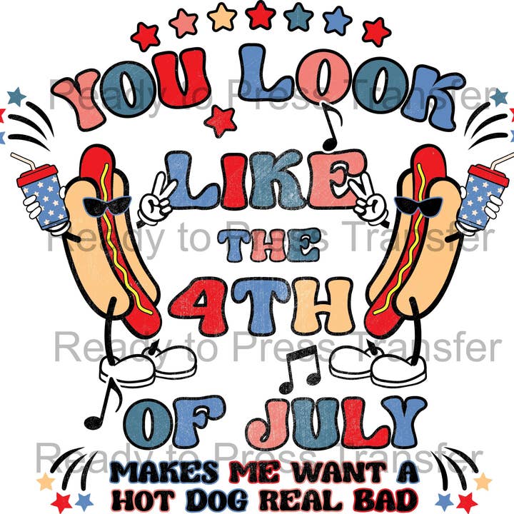 Transfert par sublimation de hot-dogs du 4 juillet - T254 pour la vente par BreezePrintCo