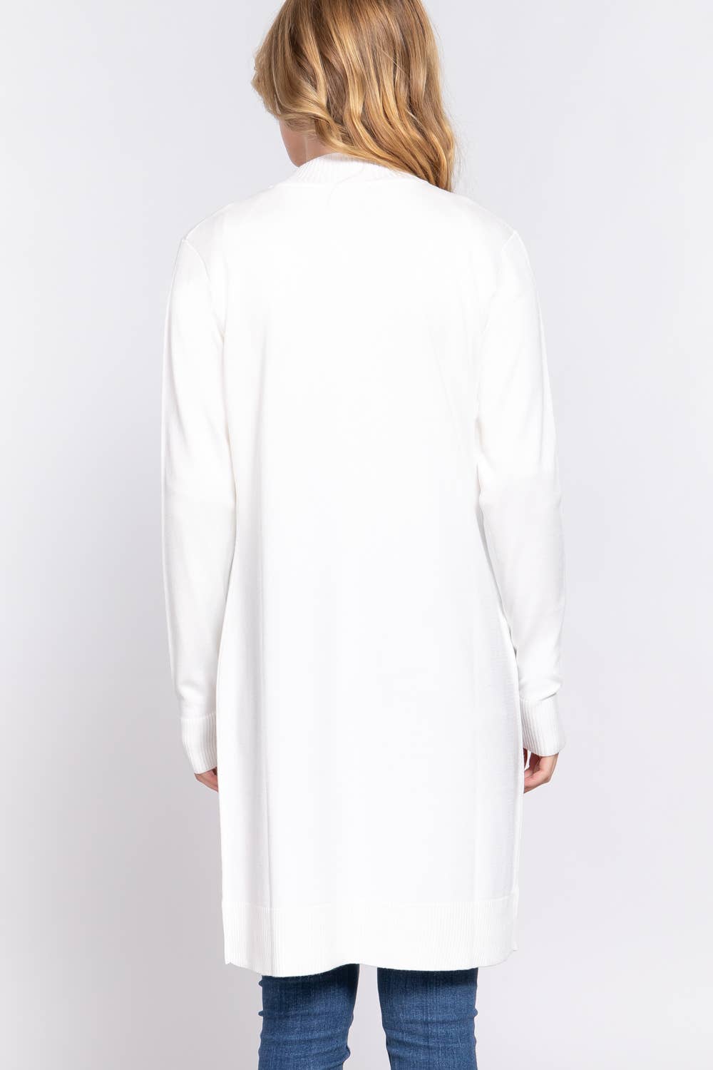 Active Basic | Active USA - Vendita all'ingrosso Cardigan - Donna - Cardigan tunica aperto a costine con maniche lunghe e banda5