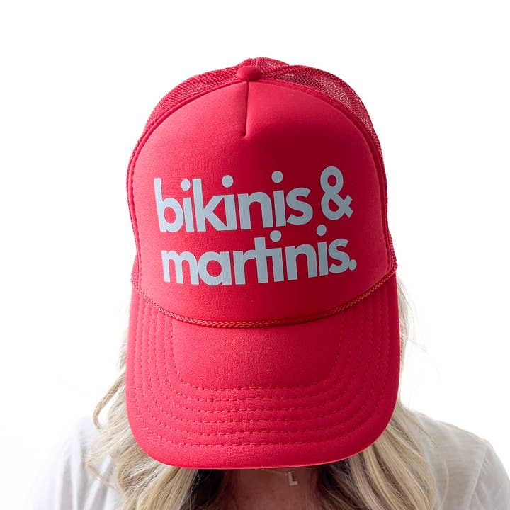 Bikinis & Martinis High Profile Trucker Hat for wholesale by The Après Allstars