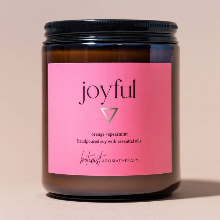 Bougie à l'huile essentielle Joyful pour la vente par Botanist Aromatherapy