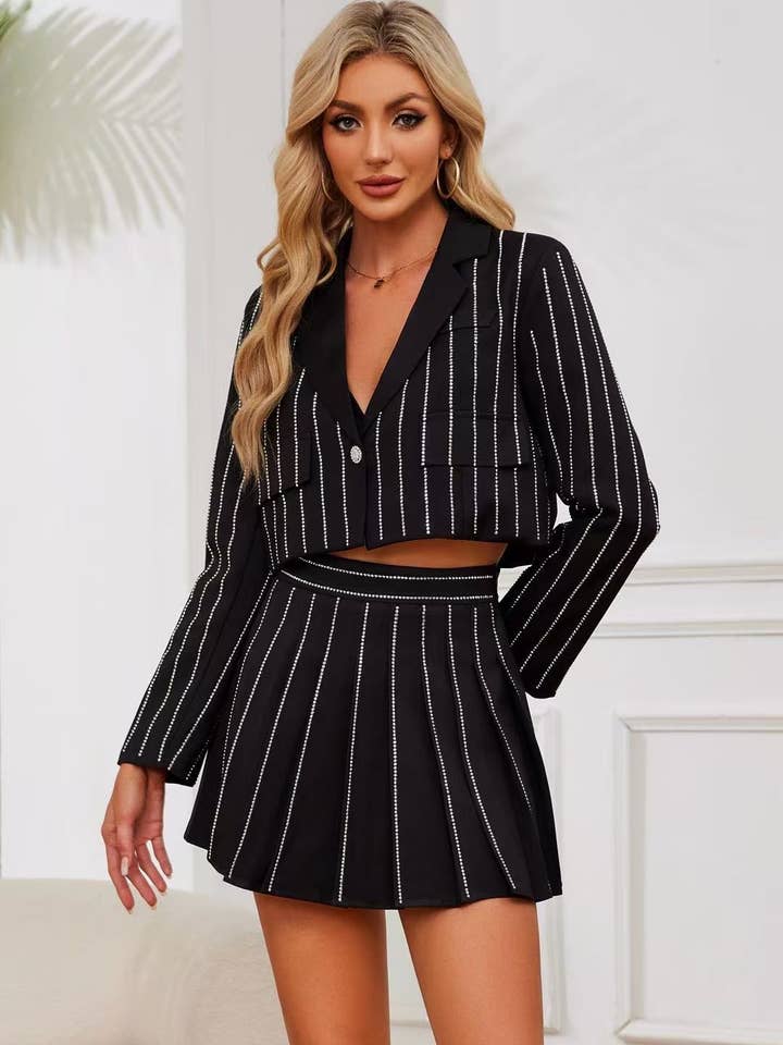 Black Shiny suit set WH9296 for wholesale on Faire