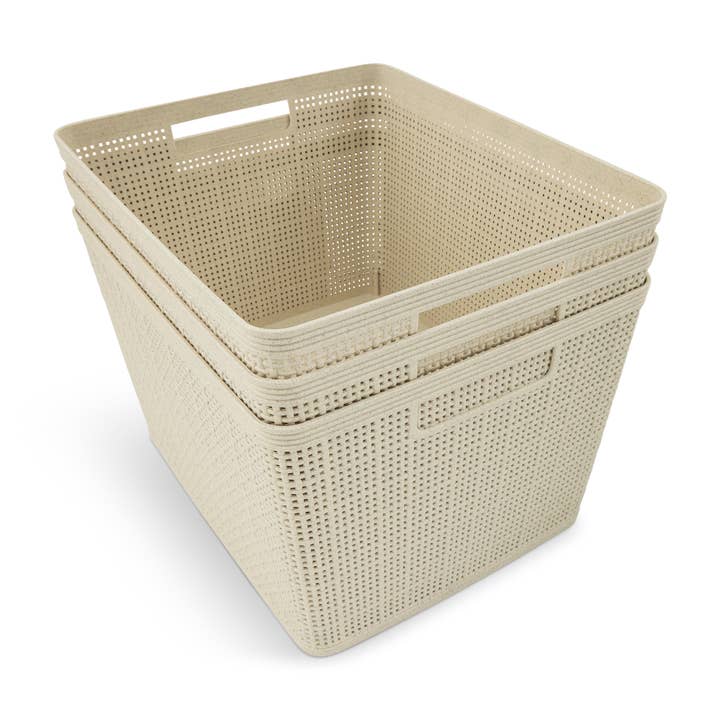 3pk Large Wheat Straw Baskets - Vanilla for wholesale by Core Home