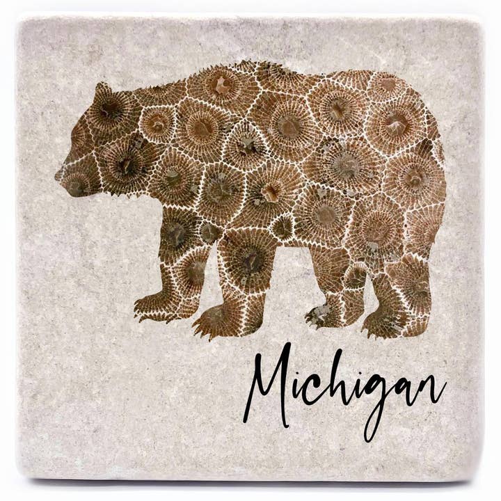 Noomoon - Wholesale Coasters - Bear Petoskey Stone Custom Name Drop Marble Coaster