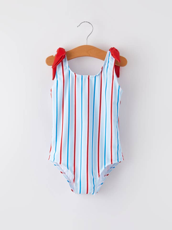 Rylee Faith Designs - Wholesale One Piece Swimsuit - Kids - “Stripe” Floral Boutique Swimsuit