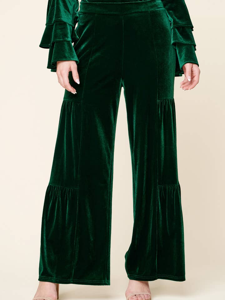Pantalones anchos de terciopelo Everson con volantes en capas para venta al por mayor de Sugarlips