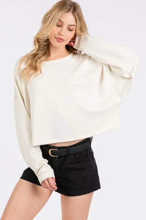 Final Touch – wholesale Stickad topp - Dam – Modal Drop Shoulder Långärmad Crop Top - NT3134710