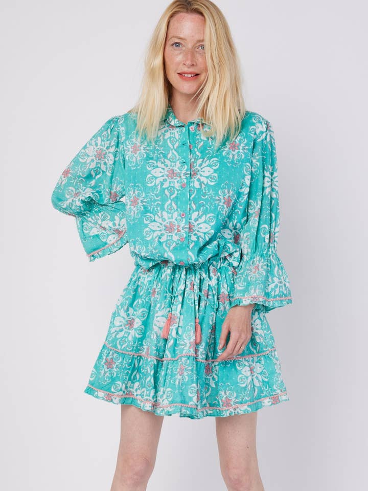 Penelope Resort Lente Zomerjurk Hemelsblauw Wit Frans voor wholesale door ModaPosa