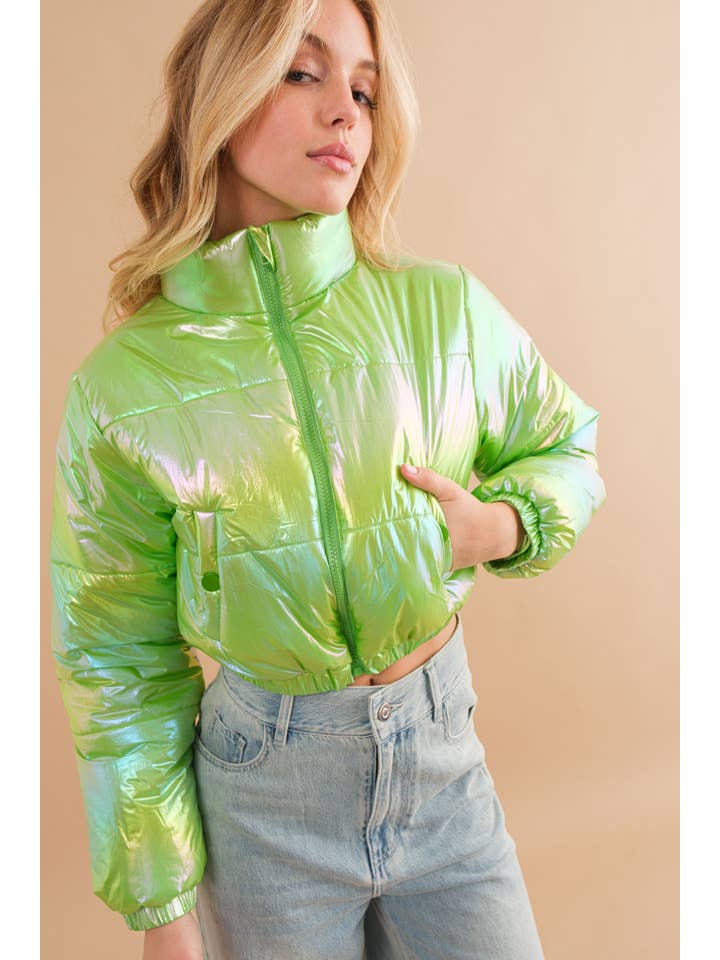 Blue B – Blusão - Mulher por atacado – 61220J - Blusão Puffer Metalizado Puffer Crop Zip Up3