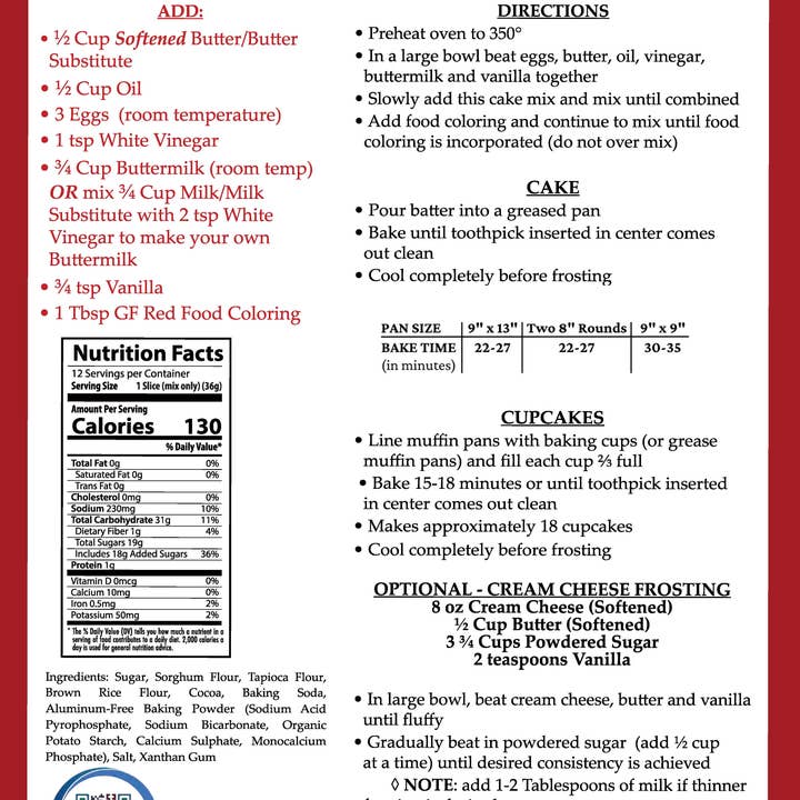 Mom's Place Gluten Free - Wholesale Cake Mix - Gluten-Free Red Velvet Cake Mix