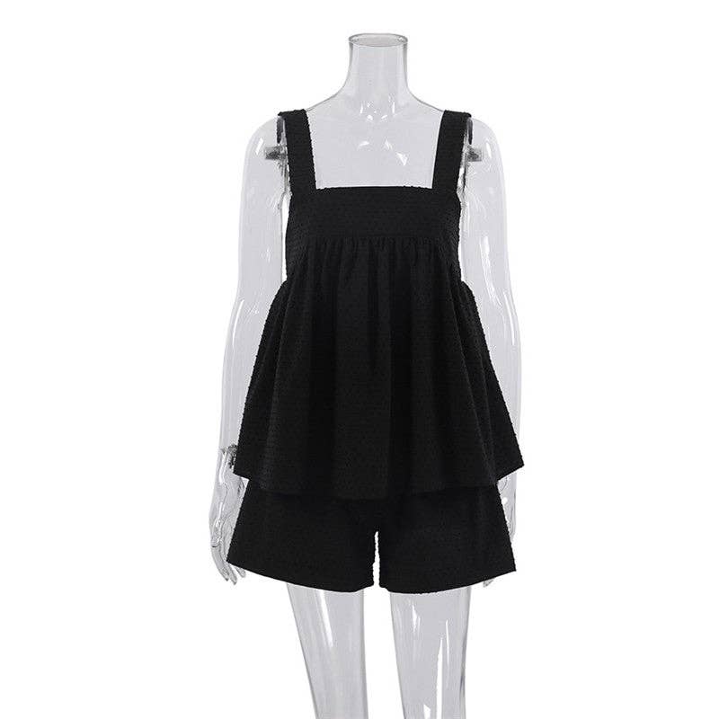 FurDecoration - Wholesale Lounge Set - Women's - Sleeveless Square Neck Tank Top and Shorts Set - Solid Color Loungewear0