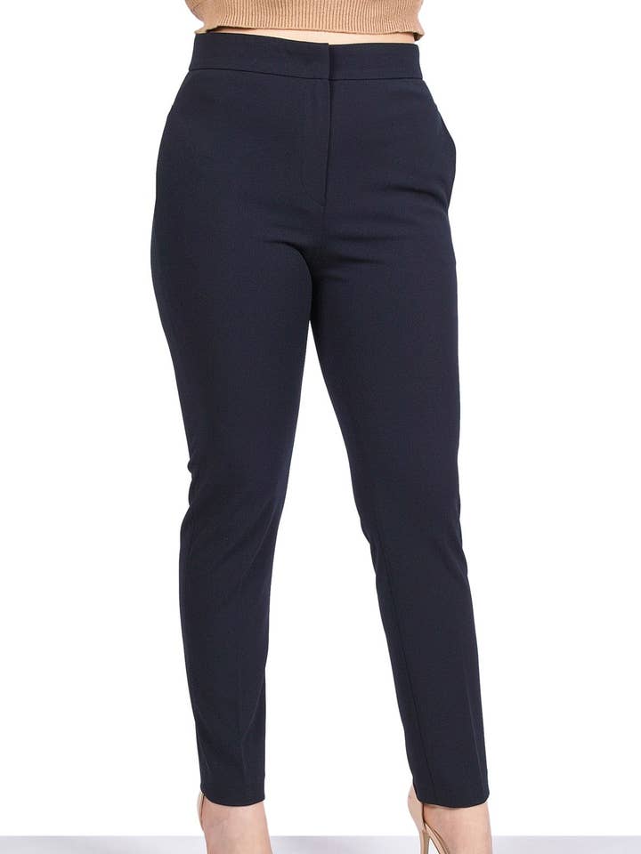 Lige ben højtaljede crepebukser - Blå - Dior 518 for engroshandel hos FEDERICA ERRE