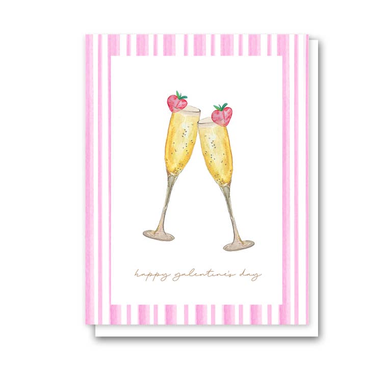 Galentins Dag Lykønskningskort | Champagne | Lyserøde striber for engroshandel hos Ruby Charles Designs