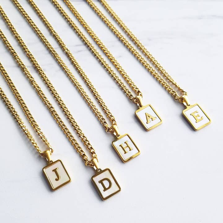 Good Karma Designs - Wholesale Pendant/Charm Necklace - Mother of Pearl Shell Initial Pendant on a Curb Chain2