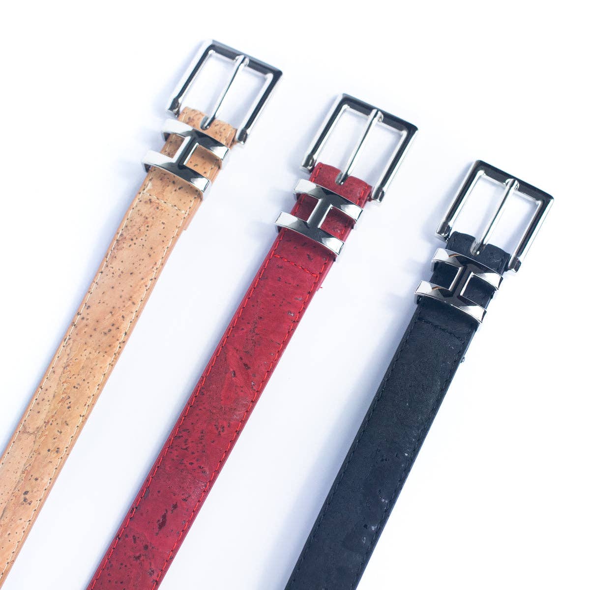 Meninas Bonitas Cork – wholesale Belt – Women's – Double-Sided Cork Belt with H Logo Design, Women's Silver L-100411