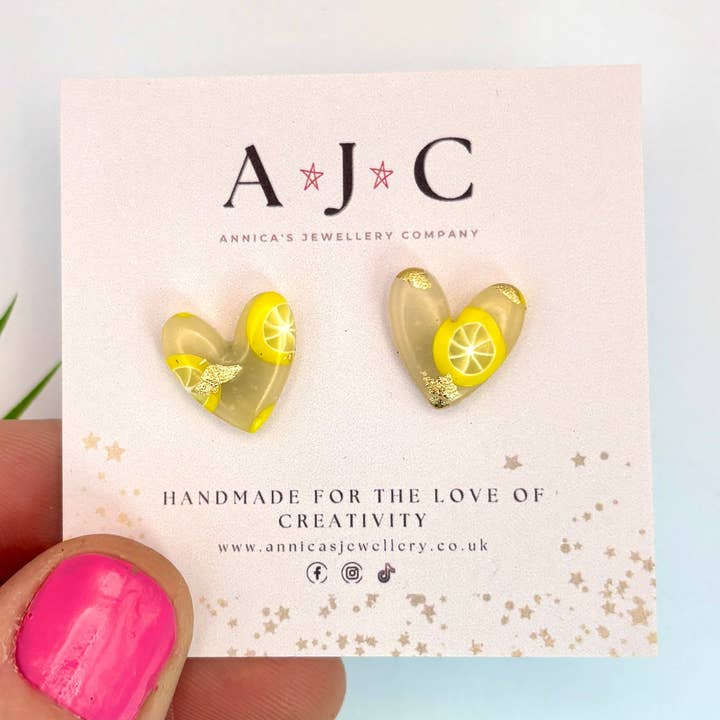 Translucent Heart with Gold Fleck and Lemon Slice for wholesale by Annica’s Jewellery Co