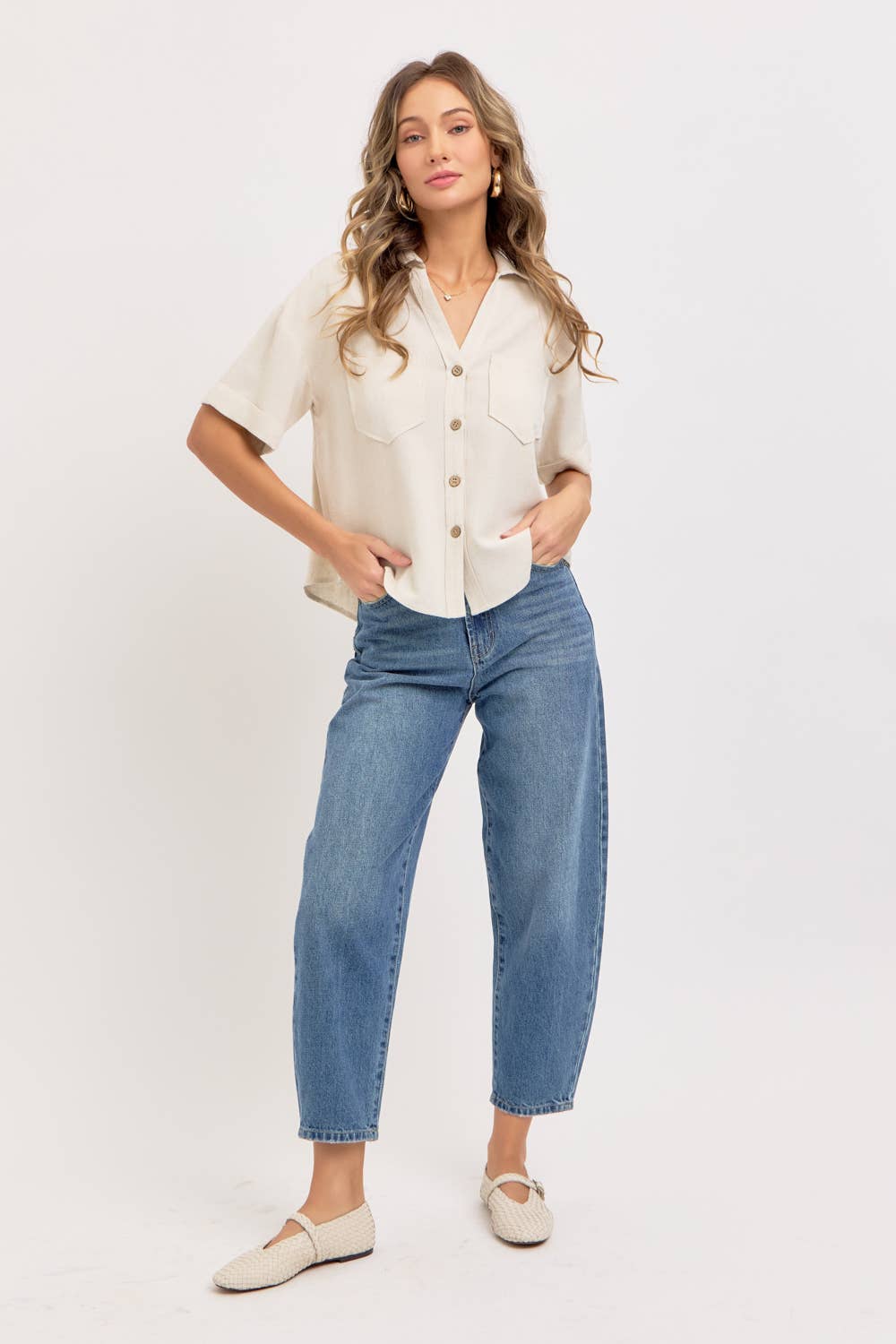 Sweet Lovely by Jen - Wholesale Button Down Shirt - Women's - LINEN BLEND BUTTON DWON CASUAL SHIRT3