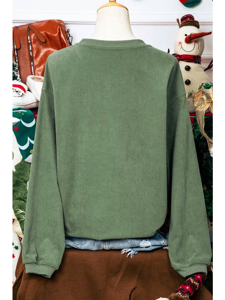 As shown Christmas Merry & Bright Sequin Rib Sweatshirt*S-2XL for wholesale on Faire