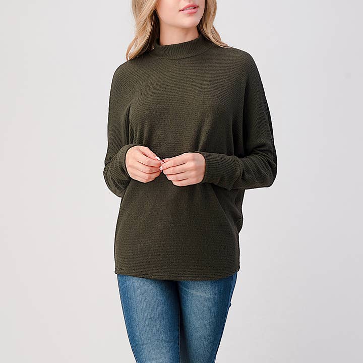 Heimious – Engroshandel Strikket top - Dame – Lang Dolman-ærmet ribstrikket top med mock-hals, T26131