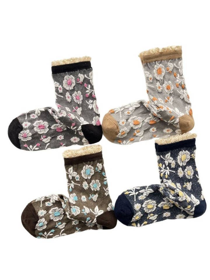 Rufia - Chaussettes Mi-Mollet à Fleurs Vintage - Élégantes & Chics pour la vente par Funkyrel® Atzbranding Limited