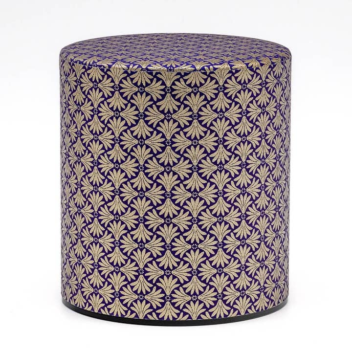 Japanese Chazutsu - 江東堂 Kotodo - Blue Gold Tessellation Washi Wrapped Metal Tea Canister - 150g for wholesale by Tezumi