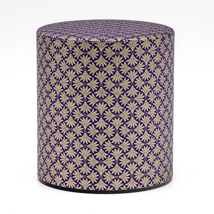 Japanese Chazutsu - 江東堂 Kotodo - Blue Gold Tessellation Washi Wrapped Metal Tea Canister - 150g for wholesale by Tezumi