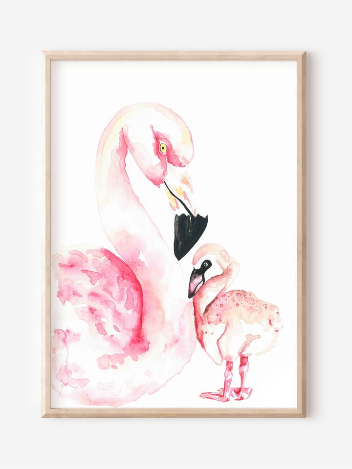 Pink Flamingo Watercolor Nursery Poster for wholesale by MiniDei