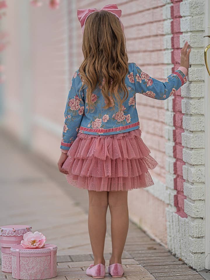 Floral Blazer w/ Pink Tiered Tutu Skirt Set for wholesale on Faire