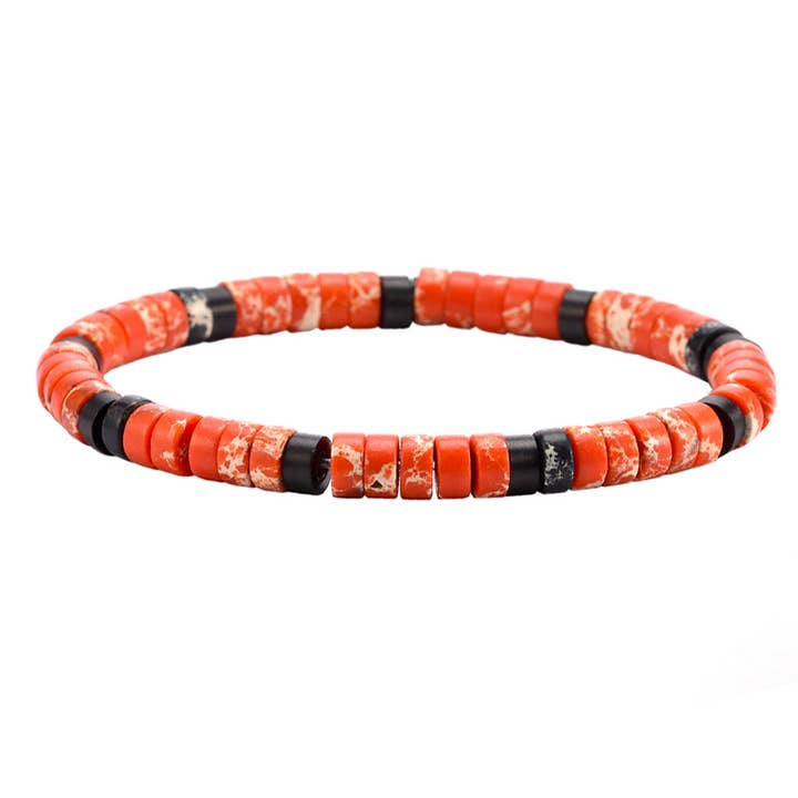 Bracelet perles orange noire pour la vente par SIXTY STONES