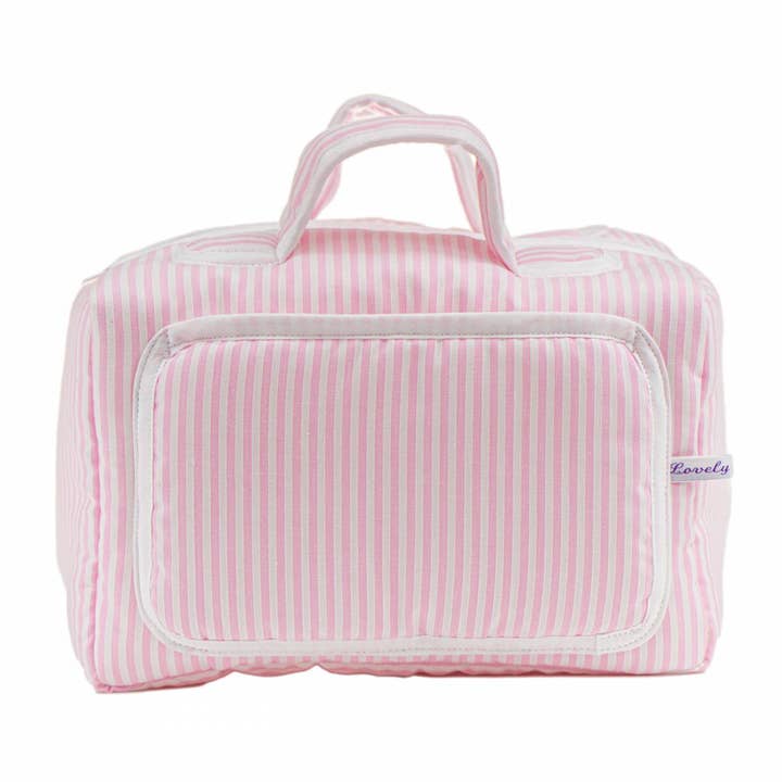 Vanity toilet bag “pink and white line” for wholesale by Lovely Pop