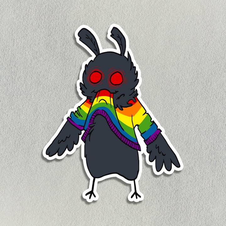 Hungry Little Mothman in a Rainbow Sweater Sticker for wholesale by Salt Birch