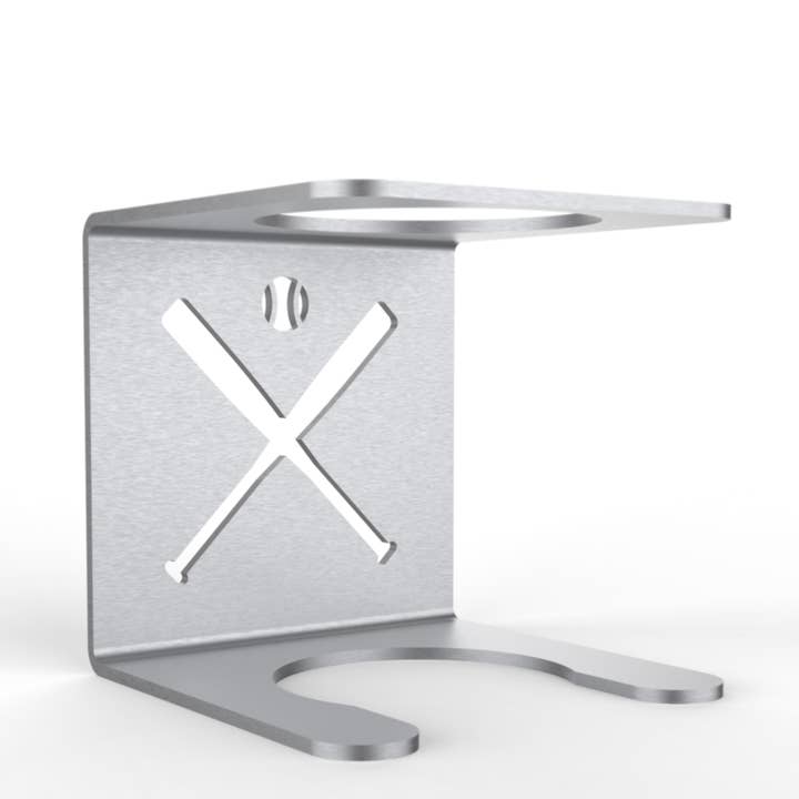 Stainless steel baseball bat holder/mounting with adhesive pad for wholesale by MM Steel Styles
