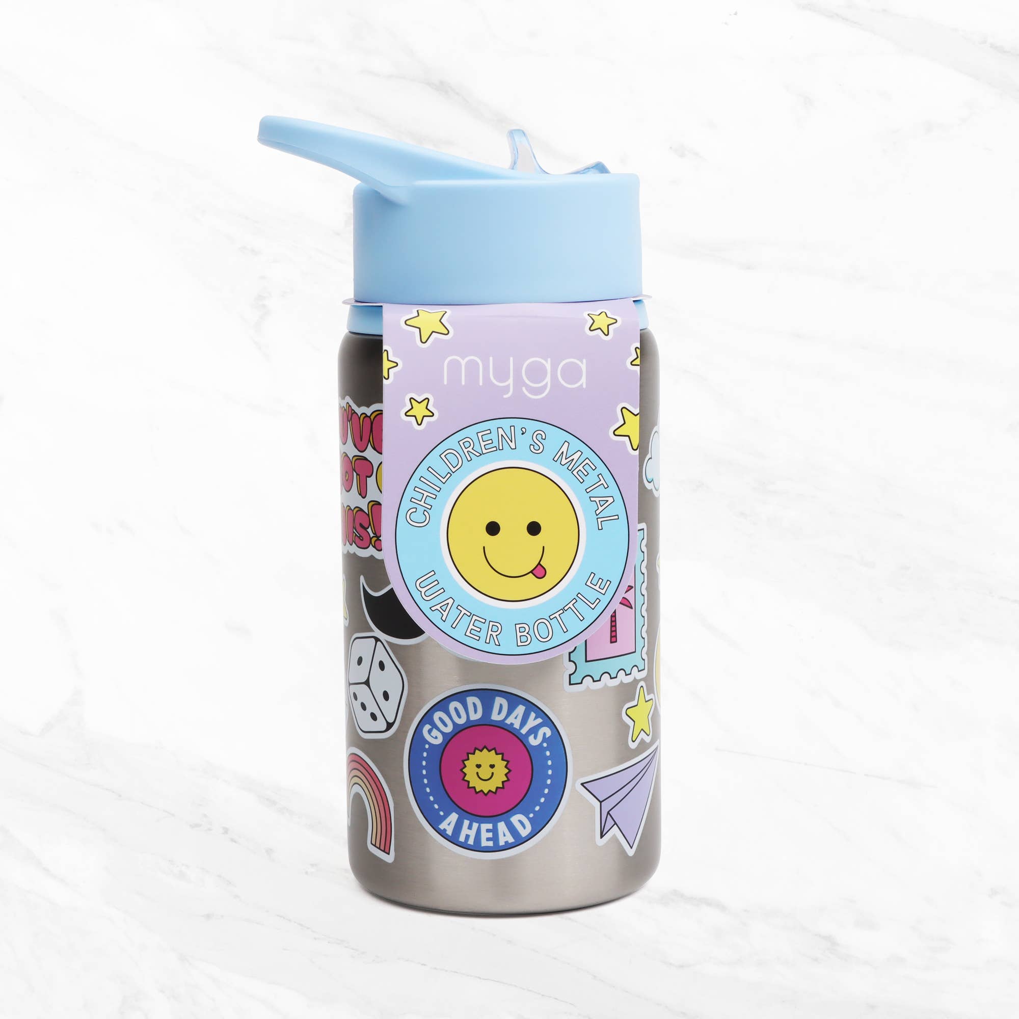 Myga – Großhandel Trinkflaschen – Kinder-Trinkflasche aus Metall mit Sticker-Design3