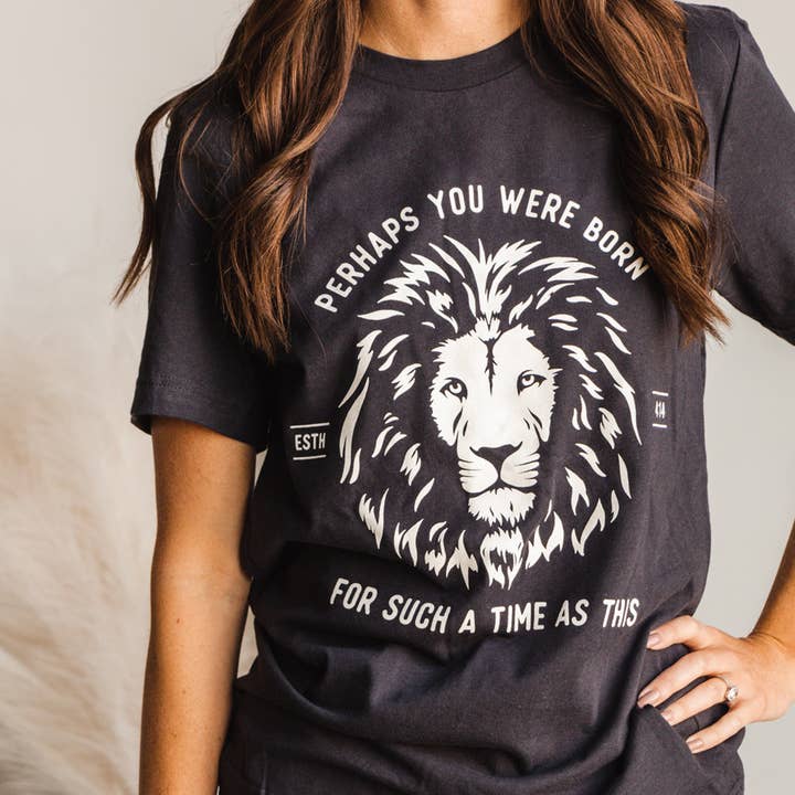 The Anastasia Co - Wholesale Screen Printed T-Shirt - Women's - For Such a Time Esther Lion Christian Graphic Tee - Midnight1