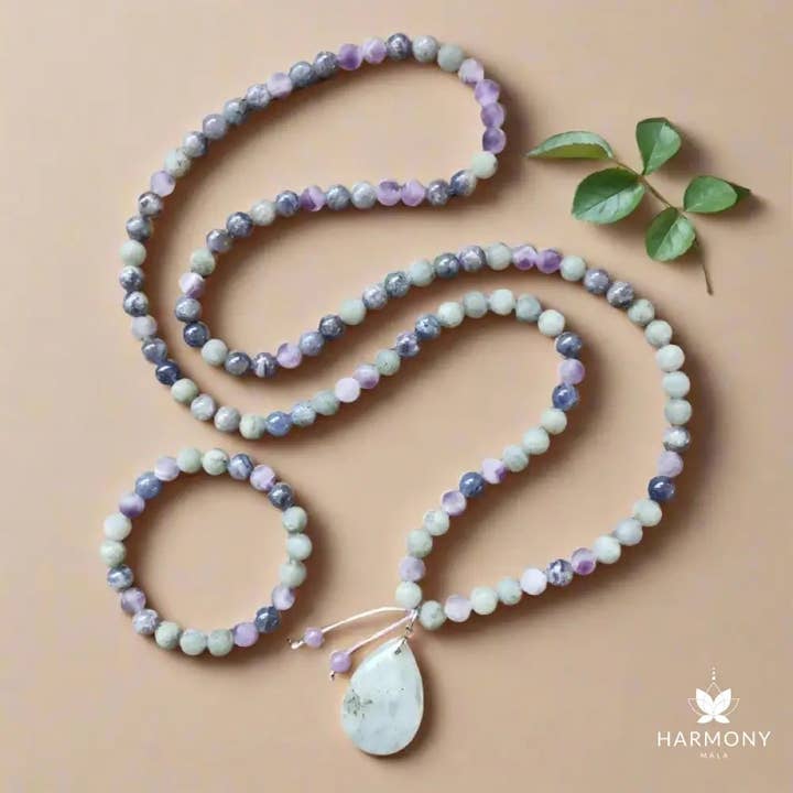 Harmony Mala - Wholesale Beaded/Pearl Necklace - Cordierite, Labradorite, and Amethyst Mala Necklace2