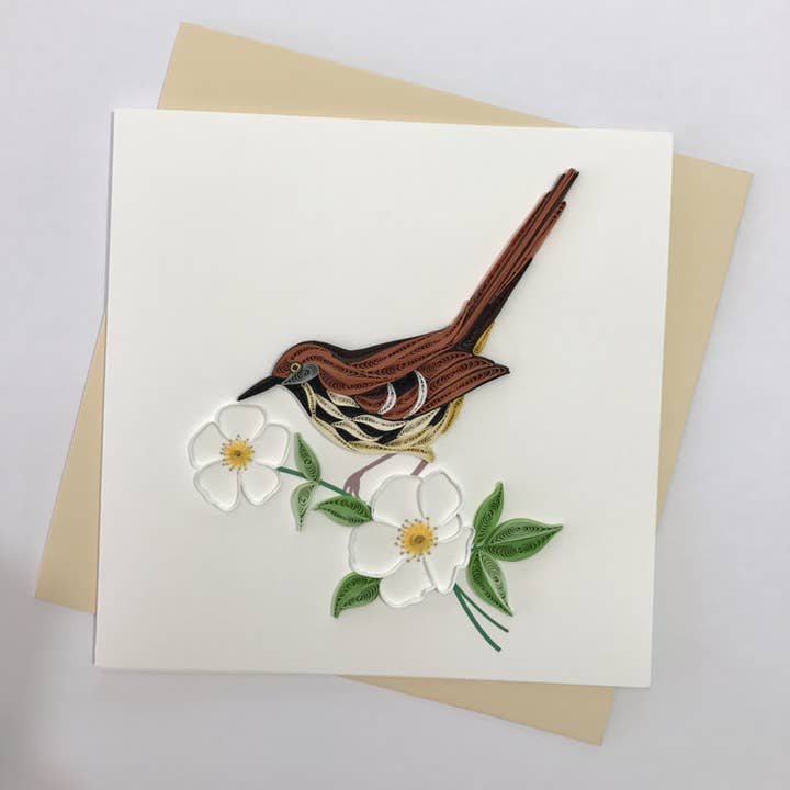 Brown Thrasher Bird Quilled Card for wholesale by Poppin Cards and Gifts