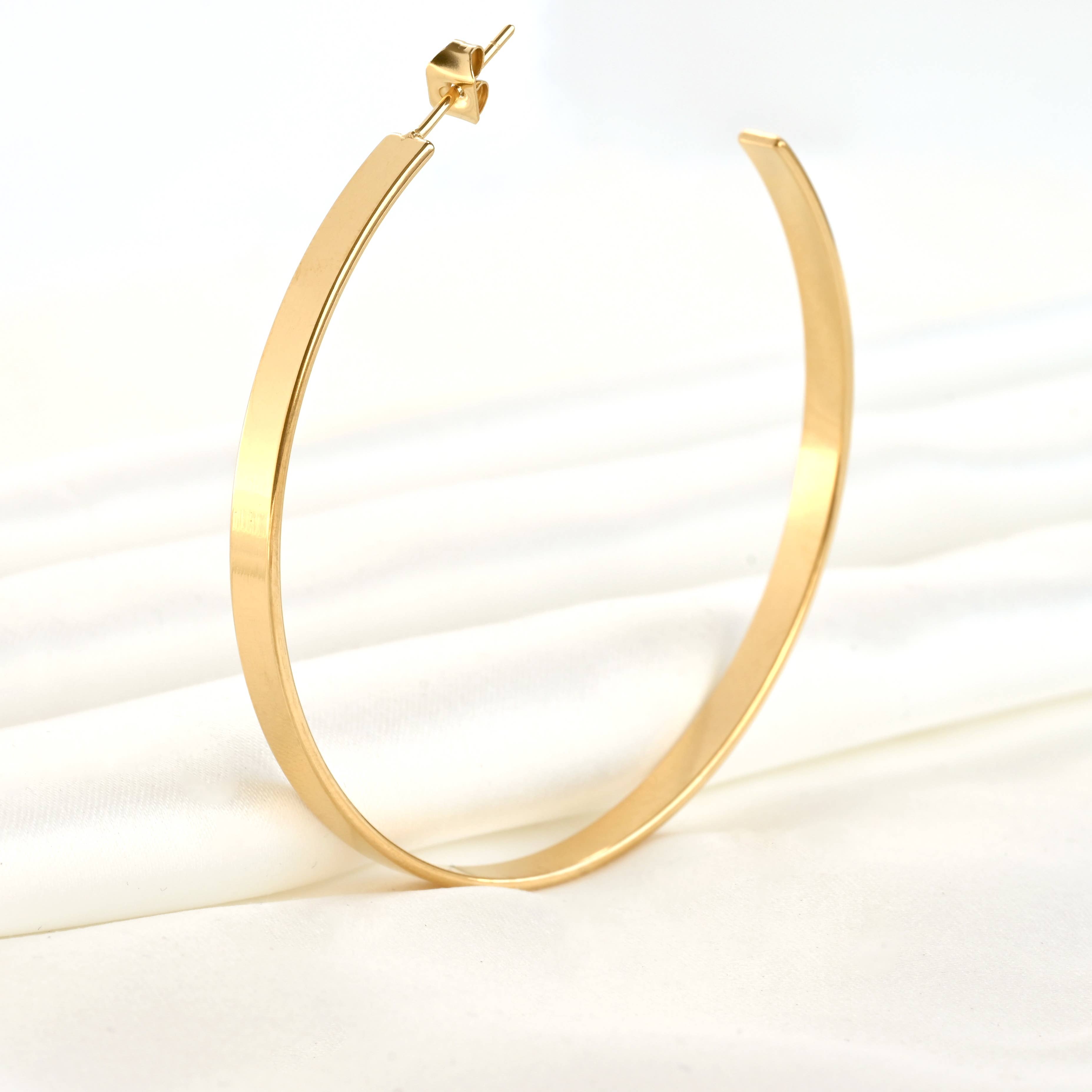 Blueyejewelry – Brincos de argola por atacado – Brincos grandes de argola achatada - 55 mm em aço inoxidável dourado2