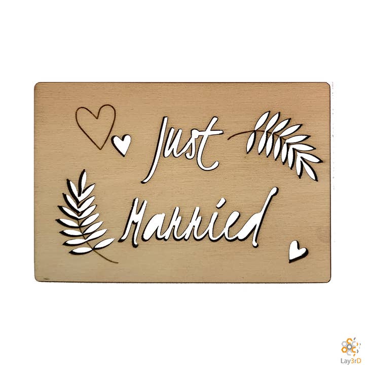 Lay3rD Lasercut - Houten Wenskaart - "Just Married" for wholesale by Lay3rD