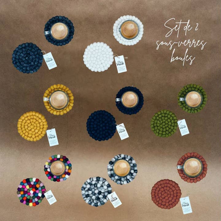 New Heidi - Wholesale Coasters - Set of 2 "ball" felt coasters - New Heidi