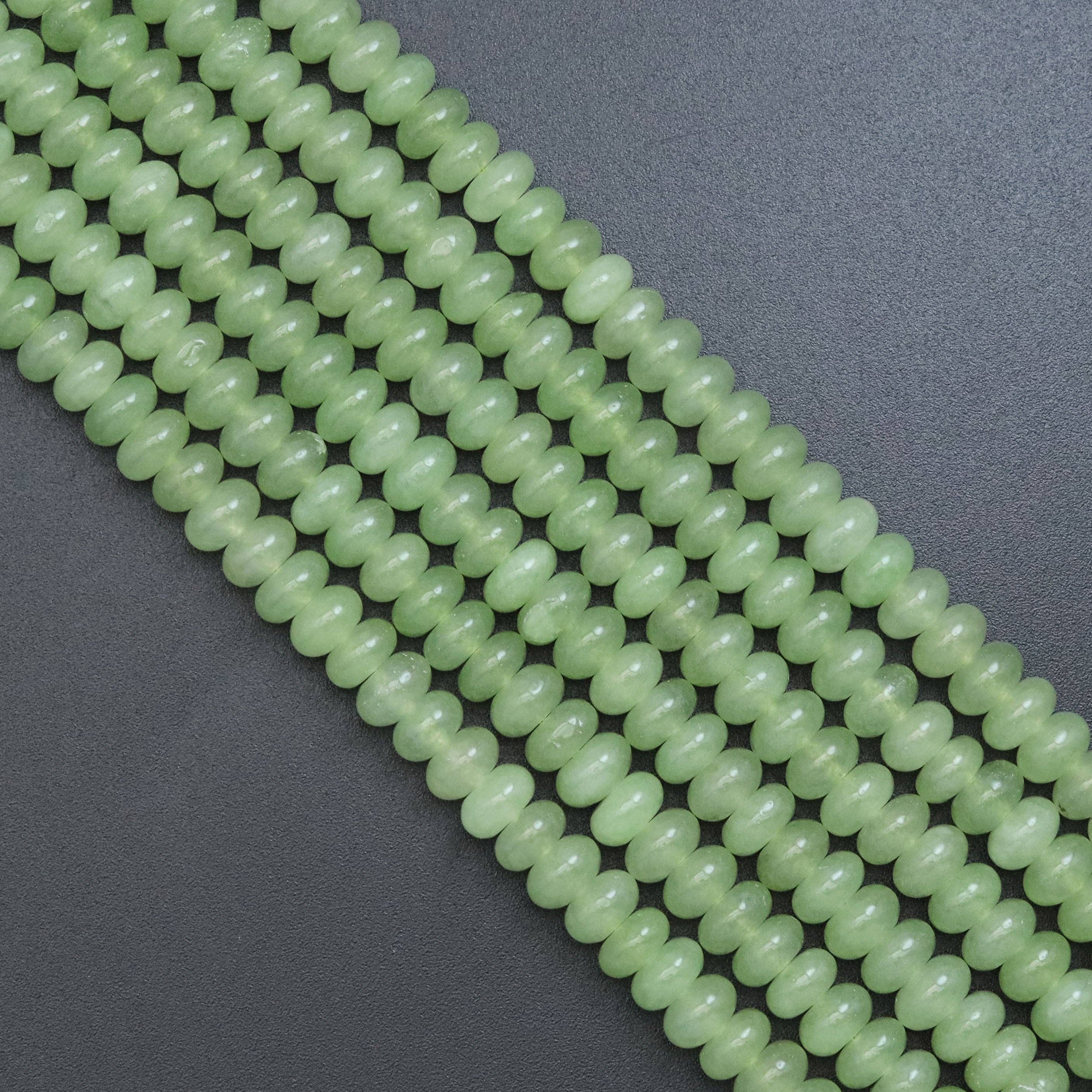 BestBeads&Beyond - Wholesale Beads - 5x8mm Smooth Rondelle Light Green Jade Beads, Sku#U20612